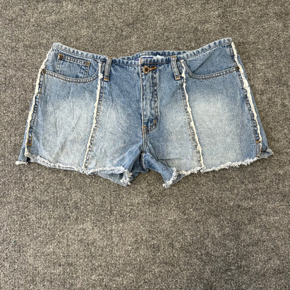 North Crest Denim Shorts Womens Size 8 Blue Raw Edge Paneled Frayed Hem Casual